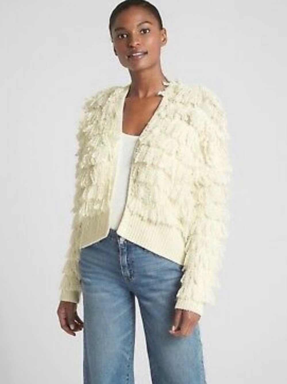 GAP LoopFringe Open-Front Cardigan Sweater Cream Color Size Small